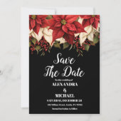 Rustiek Zwart Poinsettia Bloemen Kerstmis Bruiloft Save The Date (Voorkant)