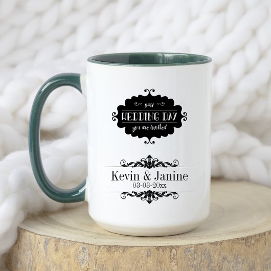Rustiek Zwart Save-The-Date Trouwdag bruid bruideg Mok