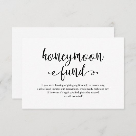 Rustiek zwart script, Wedding Honeymoon Fund wens Informatiekaartje (Voorkant / Achterkant)