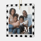 Rustiek zwart-wit Argyle Monogram Foto Keramisch Ornament (Links)