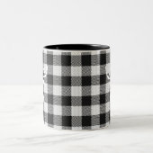 Rustiek Zwart Wit Buffalo Check Herten Monogrammed Tweekleurige Koffiemok (Center)