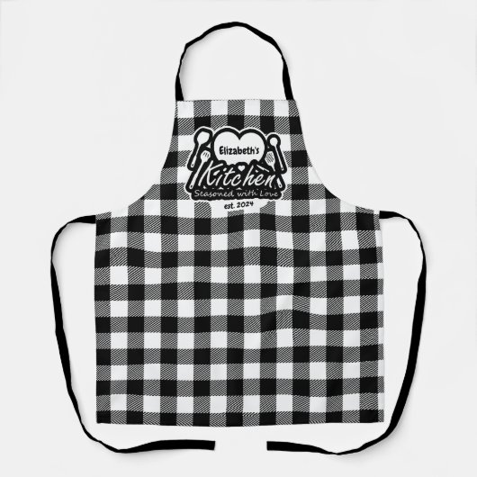 Rustiek Zwart & Wit Buffalo Plakken Custom Keuken Schort (Voorkant)