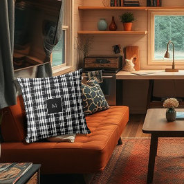 Rustiek zwart wit buffel plaid monogrammed kussen