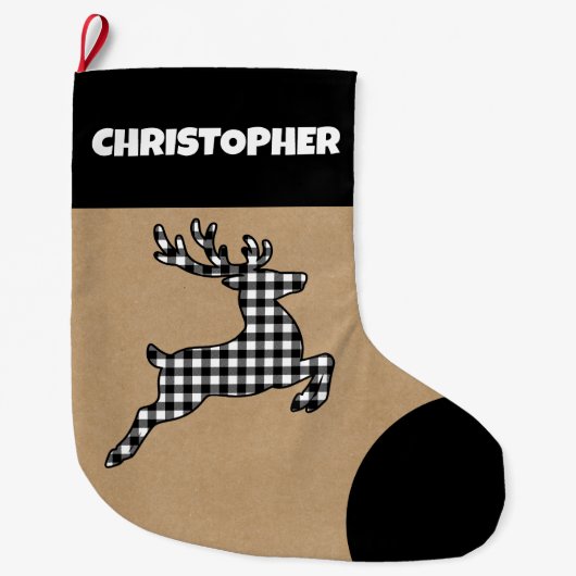 Rustiek Zwart & Wit Geplaagd Rendier Aangepaste Na Grote Kerstsok (Voorkant)