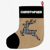 Rustiek Zwart & Wit Geplaagd Rendier Aangepaste Na Grote Kerstsok (Achterkant)