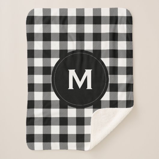 Rustiek zwart-wit geplakt patroon monogram sherpa deken (Voorkant)