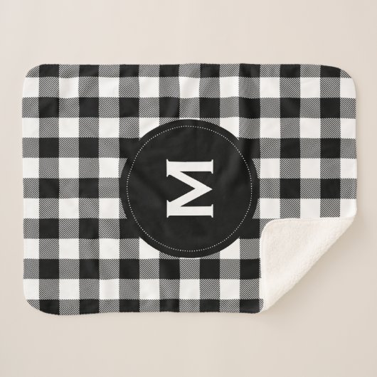 Rustiek zwart-wit geplakt patroon monogram sherpa deken (Voorkant (horizontaal))