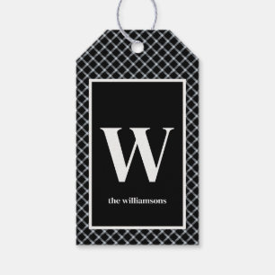 Rustiek zwart & wit geruite monogram cadeaulabel