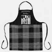 Rustiek zwart wit geruite monogram naam keuken schort (Voorkant)