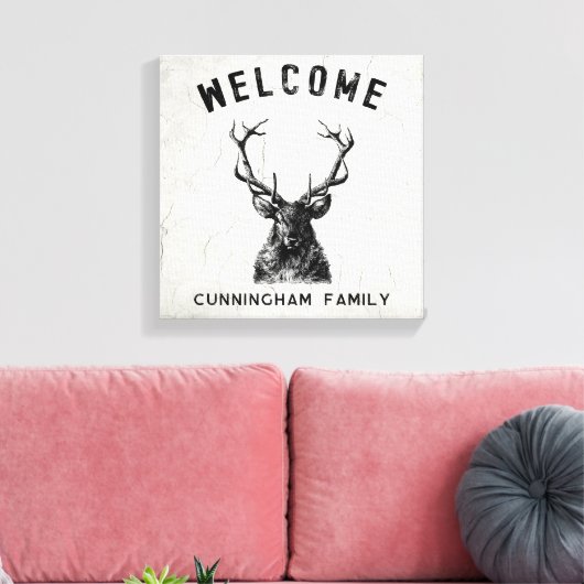 Rustiek Zwart Wit Hert Welkom Canvas Afdruk (Insitu (Woonkamer))