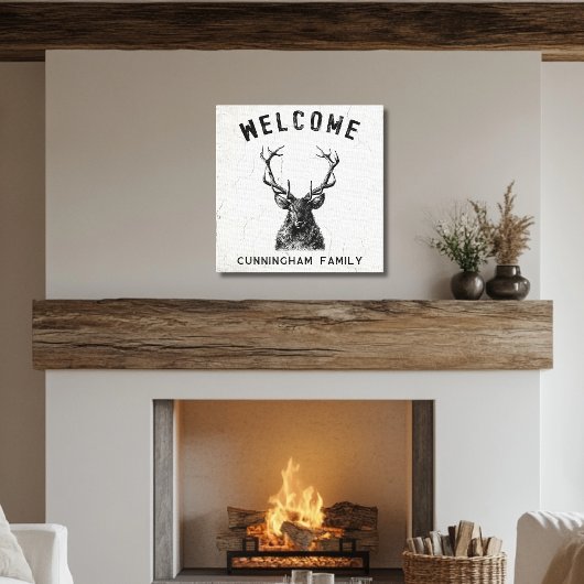 Rustiek Zwart Wit Hert Welkom Canvas Afdruk