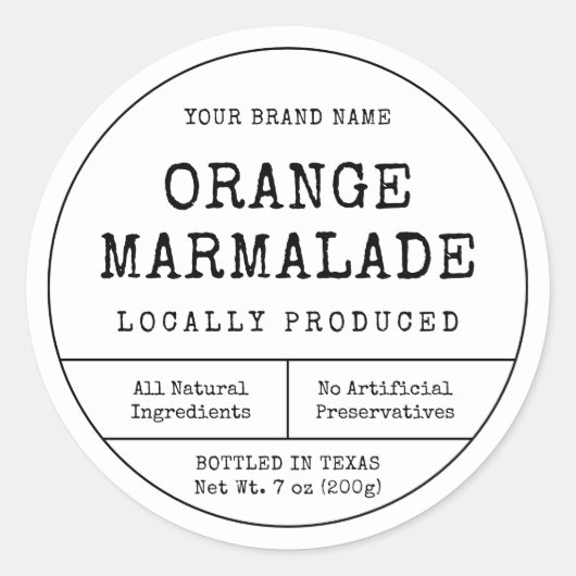 Rustiek Zwart & Wit Jam Jar Lid Label (Voorkant)