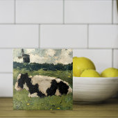 Rustiek Zwart + Wit Koe en Windmill  Art Tegeltje