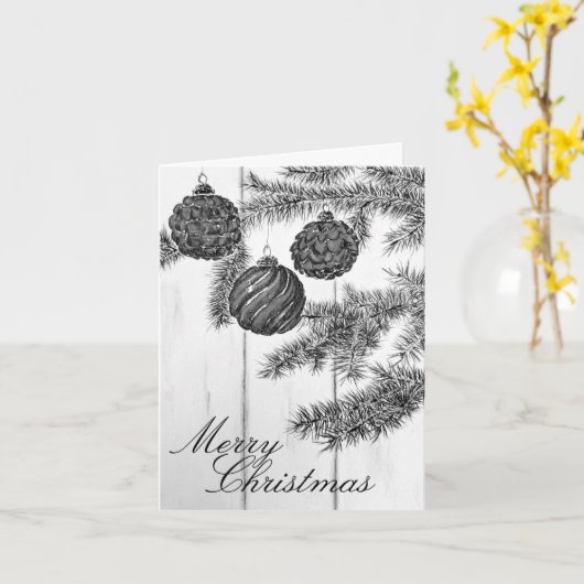 Rustiek zwart-wit minimalistisch vrolijk kerstfees kaart (Gele Bloem)