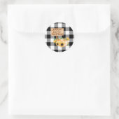Rustiek Zwart-wit Plaid met Herfst Pompoenen Ronde Sticker (Tas)