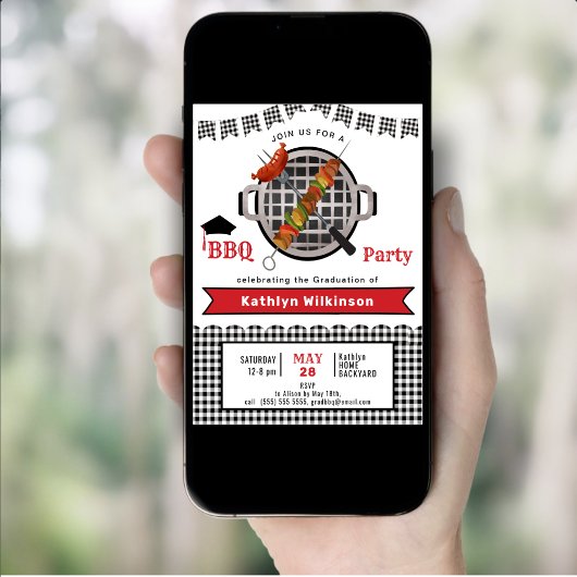 Rustiek Zwart Wit Plaid Rood Script AFSTUDEERDER B Kaart