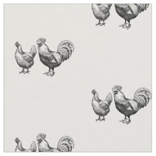 Rustiek Zwart Wit Rooster en Hen Patroon Stof