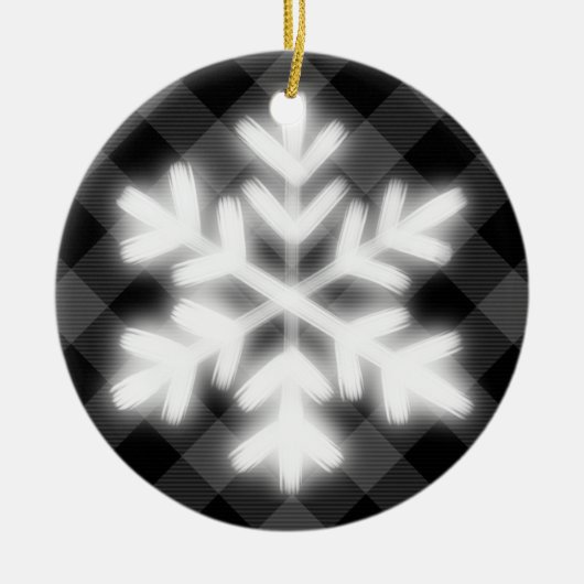 Rustiek Zwart wit Tartan geruite sneeuw vlok detai Keramisch Ornament (Voorkant)