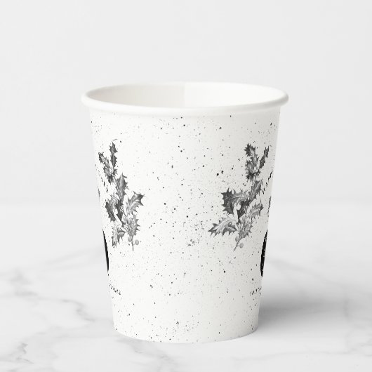 Rustiek Zwart Wit Vakantie Zakelijk Logo Kerst Papieren Bekers (Links)