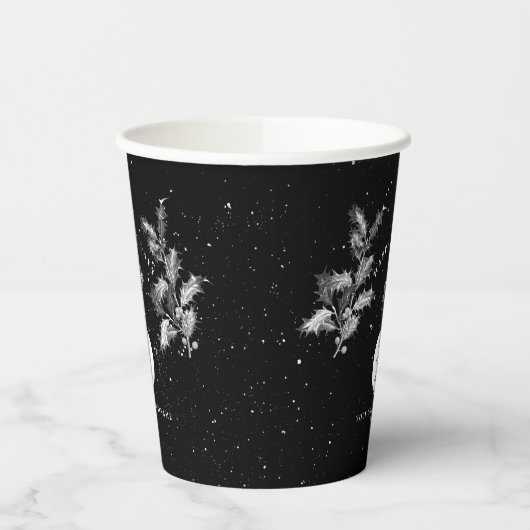 Rustiek Zwart Wit Vakantie Zakelijk Logo Kerst Papieren Bekers (Links)