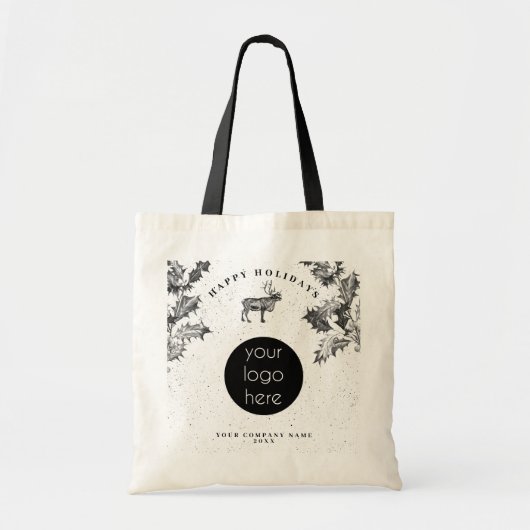 Rustiek Zwart Wit Vakantie Zakelijk Logo Kerst Tote Bag (Voorkant)