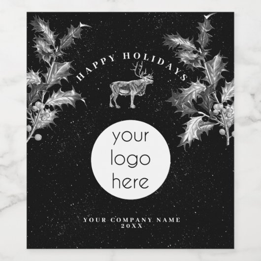Rustiek Zwart Wit Vakantie Zakelijk Logo Kerst Wijn Etiket (Enkel label)