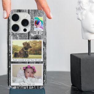 Rustieke 3 foto collage zwarte planken iPhone 15 pro hoesje