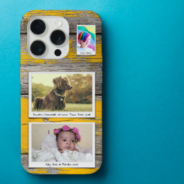 Rustieke 3 fotocollage gele planken iPhone 15 pro hoesje