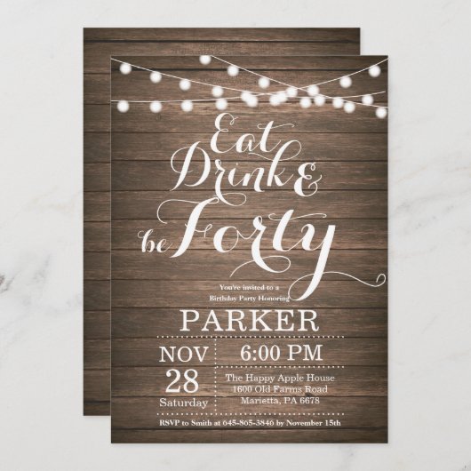 Rustieke 40e verjaardag uitnodiging hout (Voorkant / Achterkant)