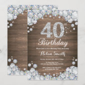 Rustieke 40e verjaardag Zilveren Diamant Kaart (Voorkant / Achterkant)