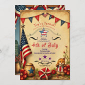 Rustieke 4 juli Uitnodiging Kaart - Patriottisch (Voorkant / Achterkant)