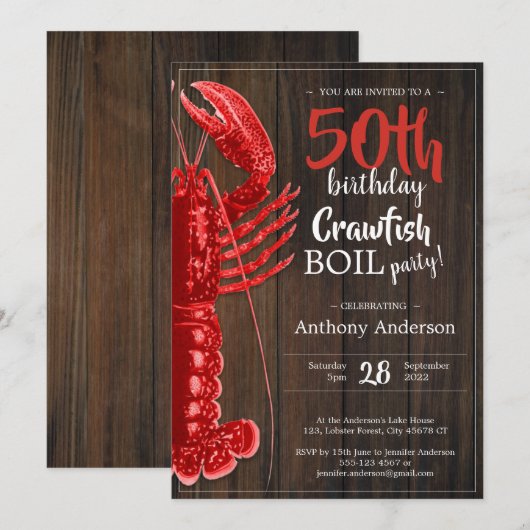 Rustieke 50e Verjaardagsfeestje Roodbaars Boil Roo Kaart (Voorkant / Achterkant)