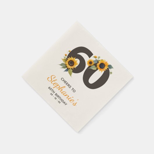 Rustieke 60e verjaardag servetten - Zonnebloem the (Hoek)