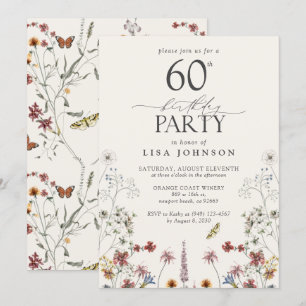 Rustieke 60e Verjaardagsfeestje Wildflower Garden Kaart