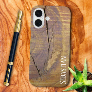 Rustieke aangepaste naam natuurlijke cederhouten k iPhone 16 hoesje