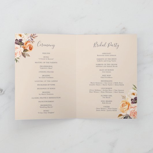 Rustieke aarde bloemen gevouwen bruiloft programma (Binnen)