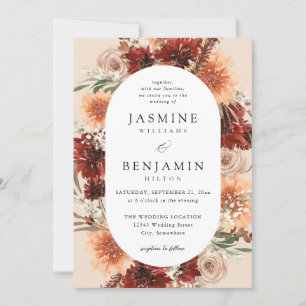 Rustieke Aarde & Champagne Bloemen Huwelijk beige Kaart