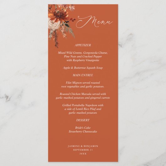 Rustieke aarde & champagne bloemen - Terracotta Me Menu (Voorkant)