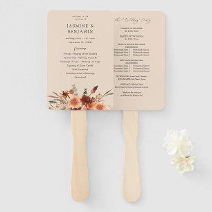Rustieke Aarde & Champagne Florals Trouwprogramma  Handwaaier