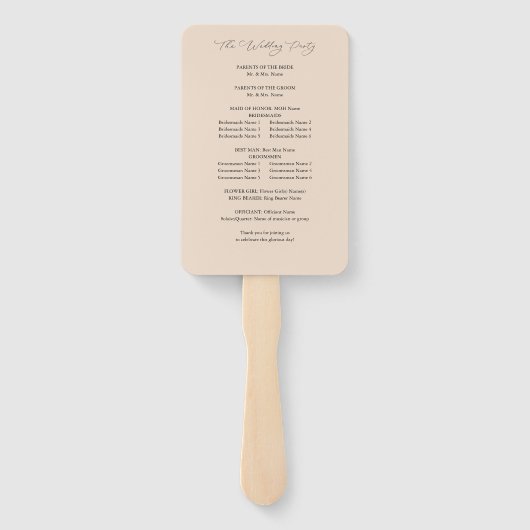Rustieke Aarde & Champagne Florals Trouwprogramma  Handwaaier (Achterkant)