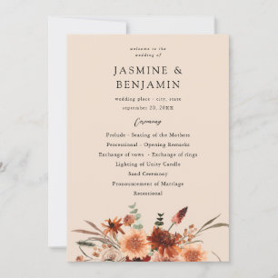 Rustieke Aarde & Champagne Florals Trouwprogramma Kaart