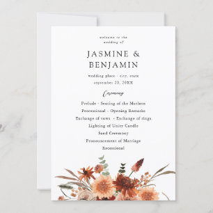Rustieke Aarde & Champagne Florals Trouwprogramma Kaart