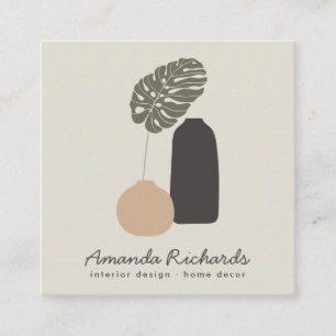 Rustieke aardewerk decor planten boho beige interi vierkante visitekaartje