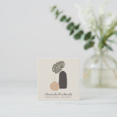Rustieke aardewerk decor planten boho beige interi vierkante visitekaartje (Staand voorkant)