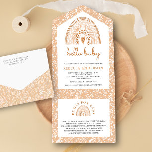 Rustieke aardse aquarel boho regenboog babyshower all in one uitnodiging