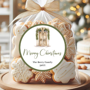 Rustieke aardse Kerst familie naam ronde stickers