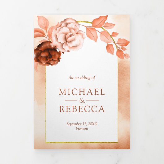 Rustieke aardse Waterverf bloementerracotta bruilo Drieluik Uitnodiging (Cover)