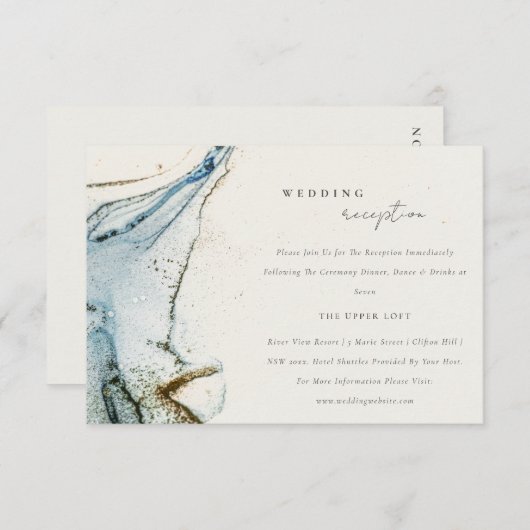 Rustieke Abstract Blauw Gouden Beachy Bruiloftsrec Informatiekaartje (Voorkant / Achterkant)