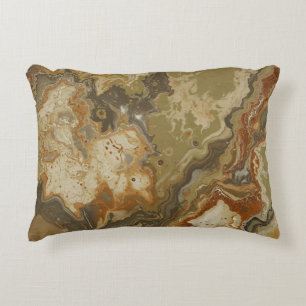 Rustieke Abstracte Olijfgroene Amber Mosterd Print Accent Kussen