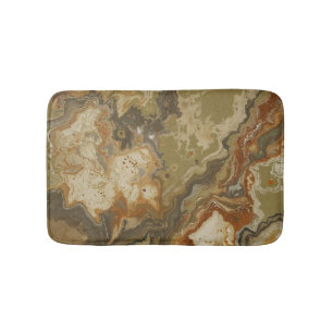 Rustieke Abstracte Olijfgroene Amber Mosterd Print Badmat